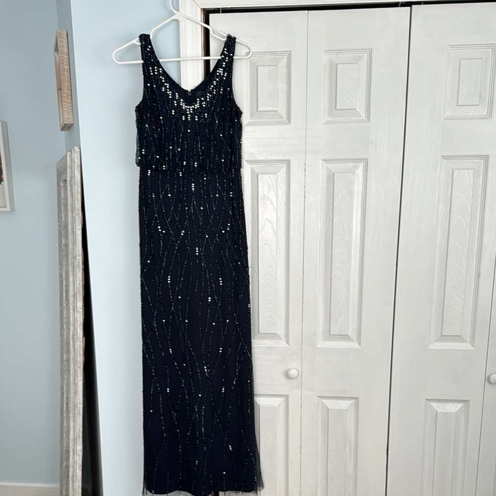Adrianna Papell Black and Silver Beaded Dress